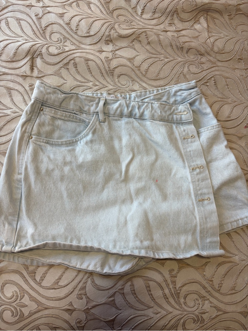 Zara Light Blue Denim Mini Skirt with Side Button Detail